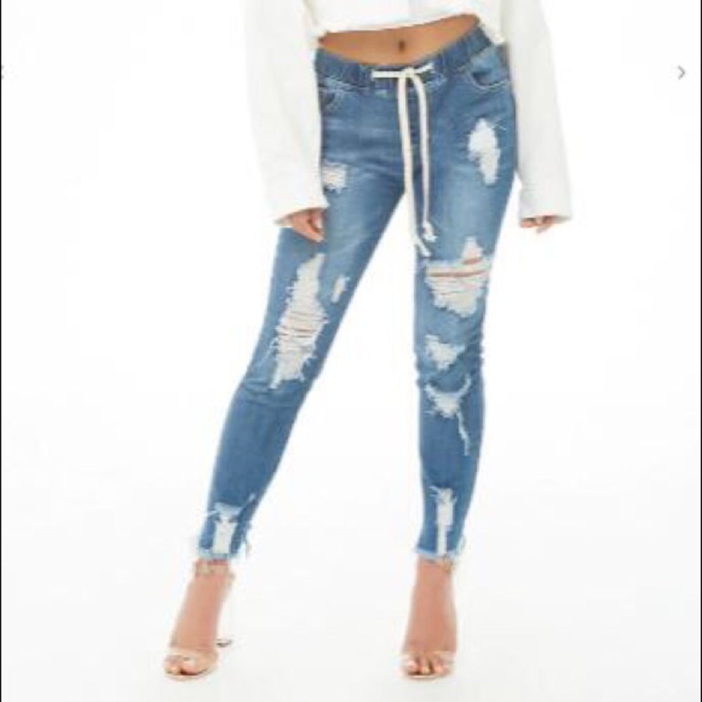 Distressed Drawstring Jeans